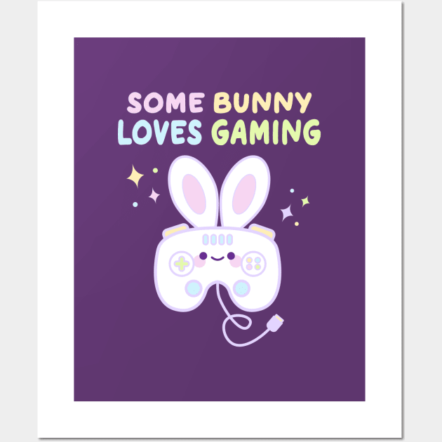 Cute Gamer Easter Bunny Kawaii Game Controller Wall Art by MedleyDesigns67